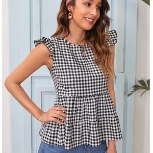 Gingham Print Peplum Top